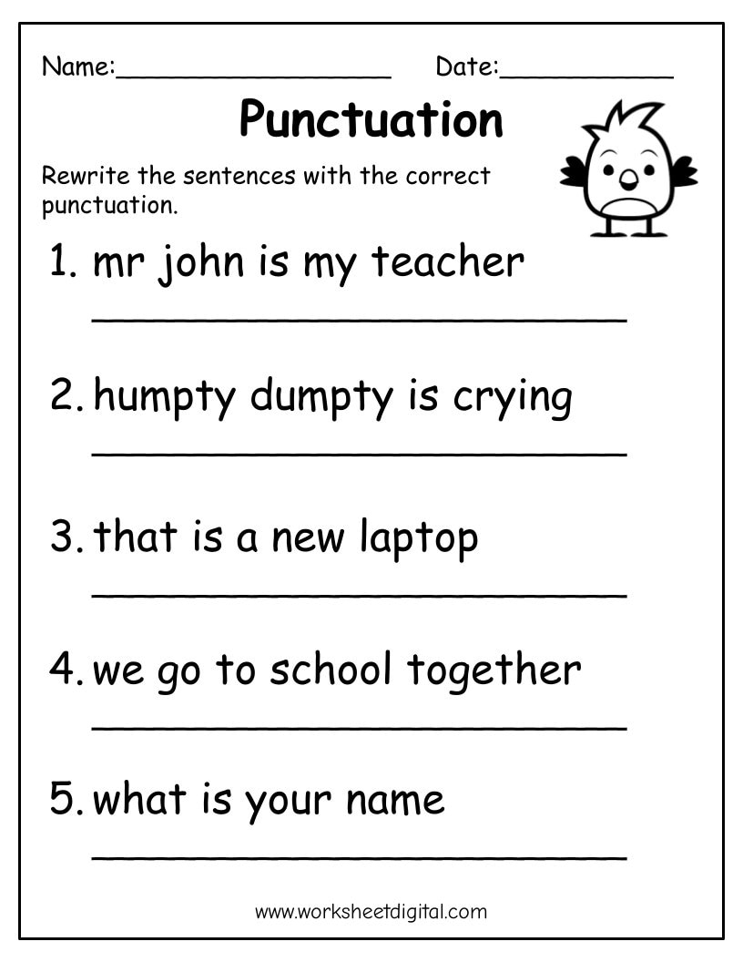 Printable Punctuation Practice Worksheets For Kids PDF Etsy Denmark