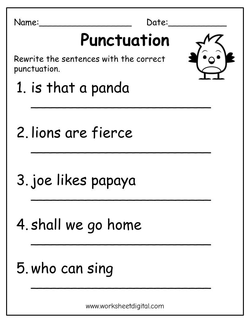 Printable Punctuation Practice Worksheets For Kids PDF Etsy Denmark