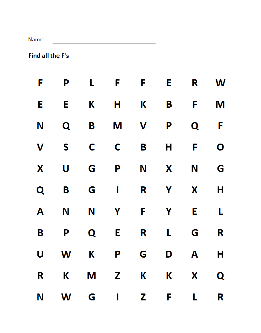 Printable Visual Scanning Letter F Worksheet