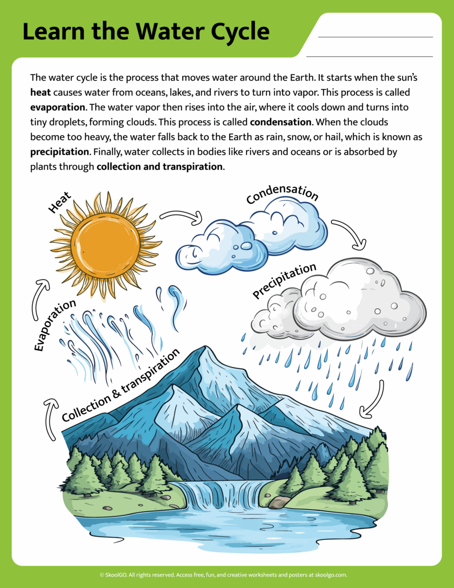 Printable Water Cycle Worksheet For Kids SKOOLGO 5th Grade Water Cycle Worksheets Printable