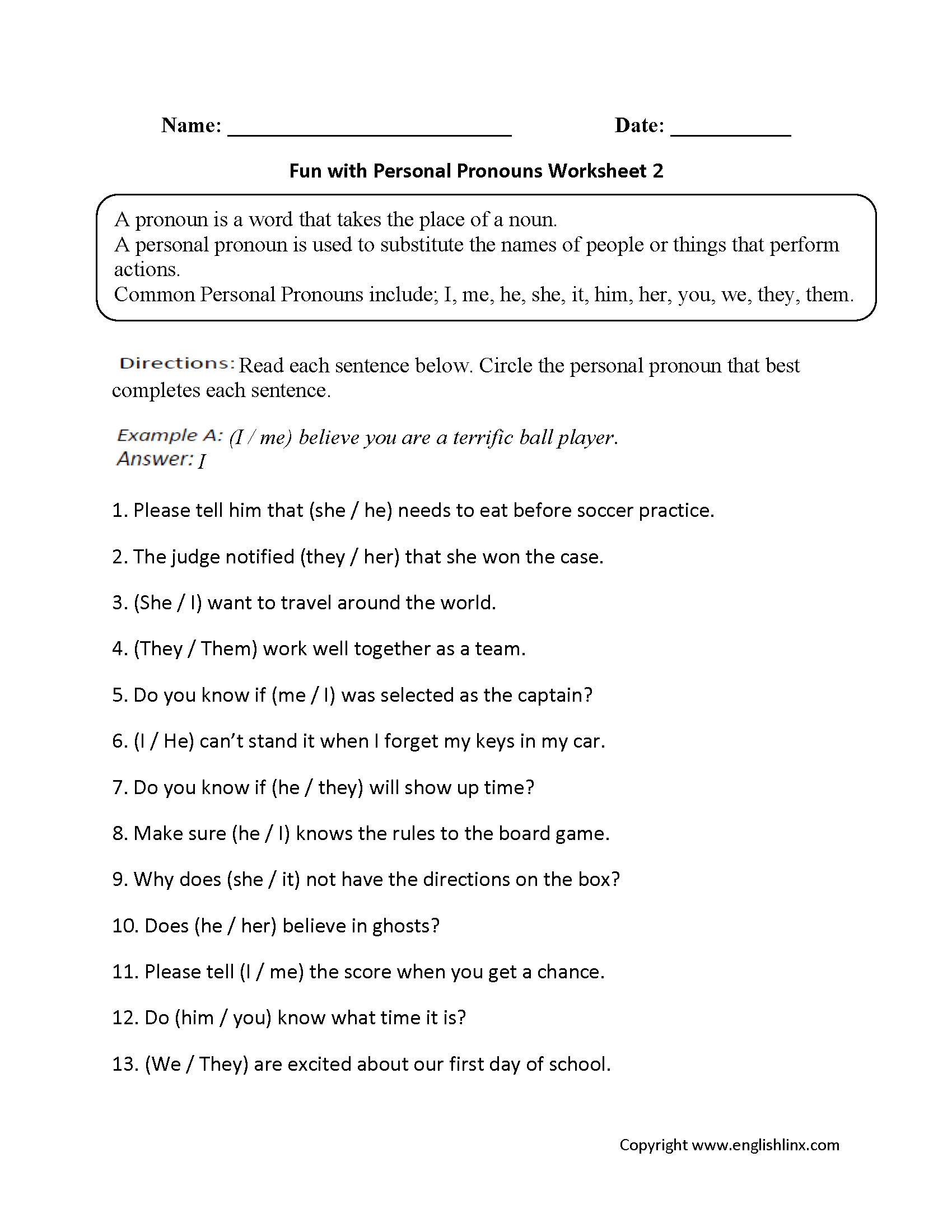 Pronouns Worksheets Personal Pronouns Worksheets Pronouns Worksheets Personal Pronouns Worksheets