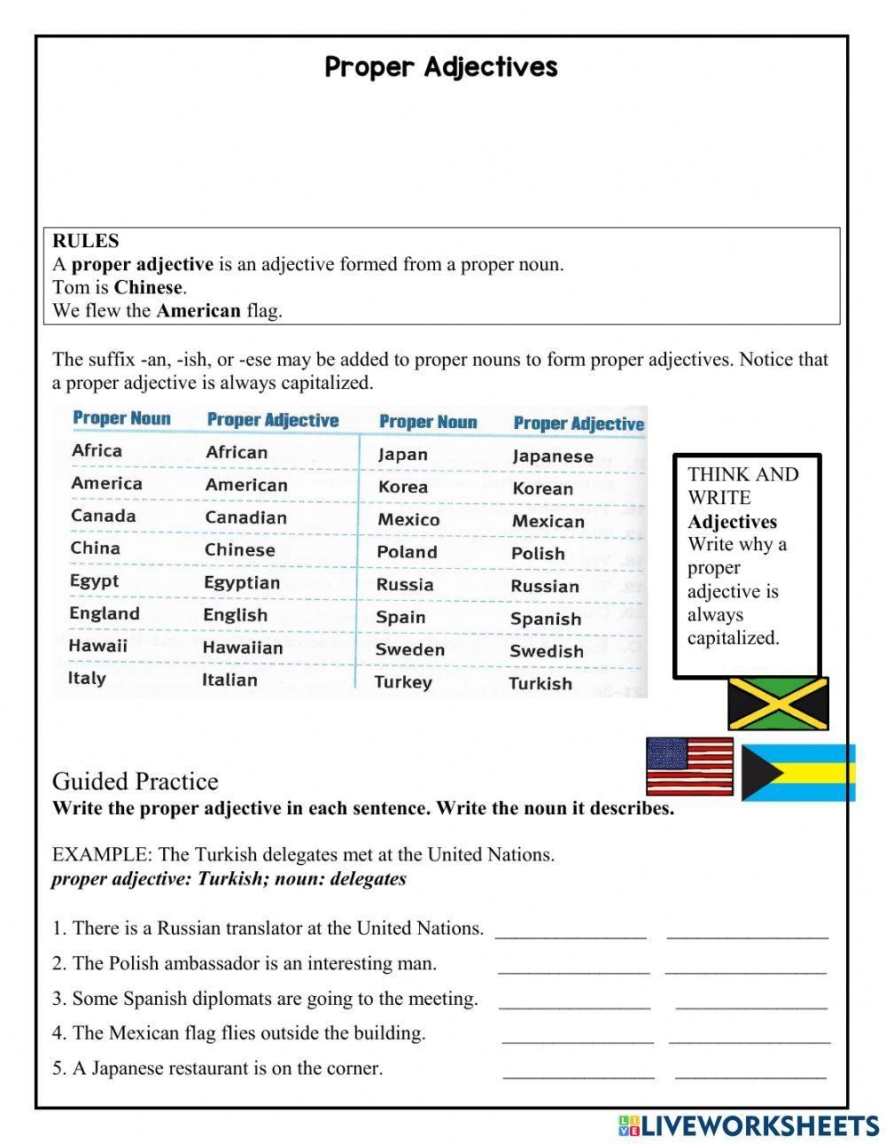 Proper Adjectives Worksheet Worksheet Worksheets Library