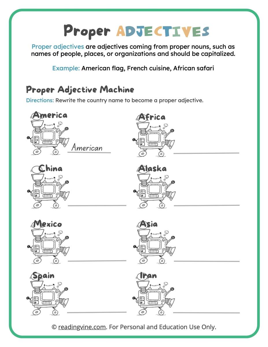 Proper Adjectives Worksheet Worksheet Worksheets Library