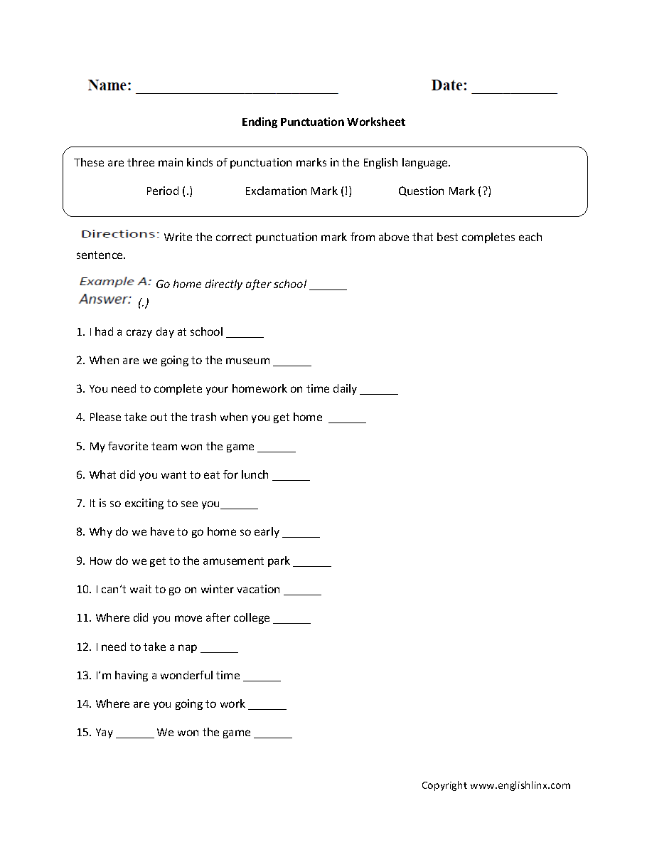 Printable Punctuation Practice Worksheets For Kids PDF Etsy Denmark