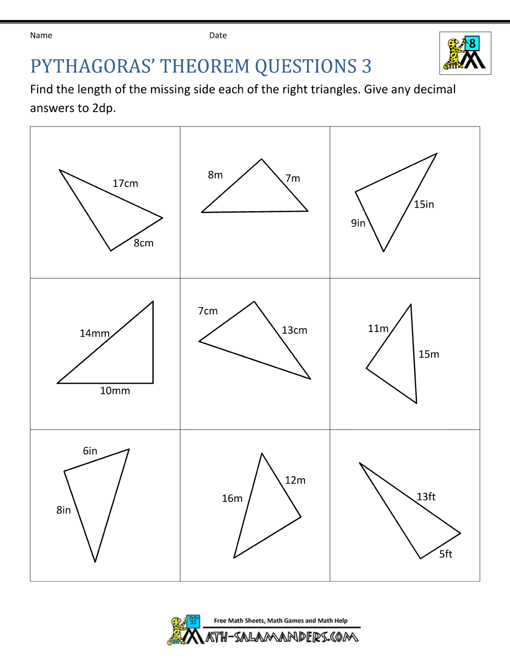 Pythagoras Theorem Questions Pythagoras Theorem Questions