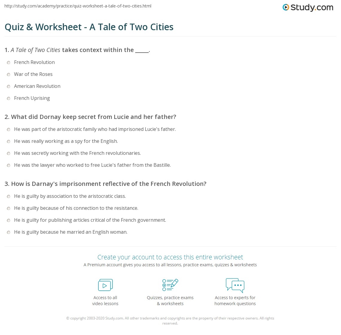 A Tale Of Two Cities Study Guide Questions Answers