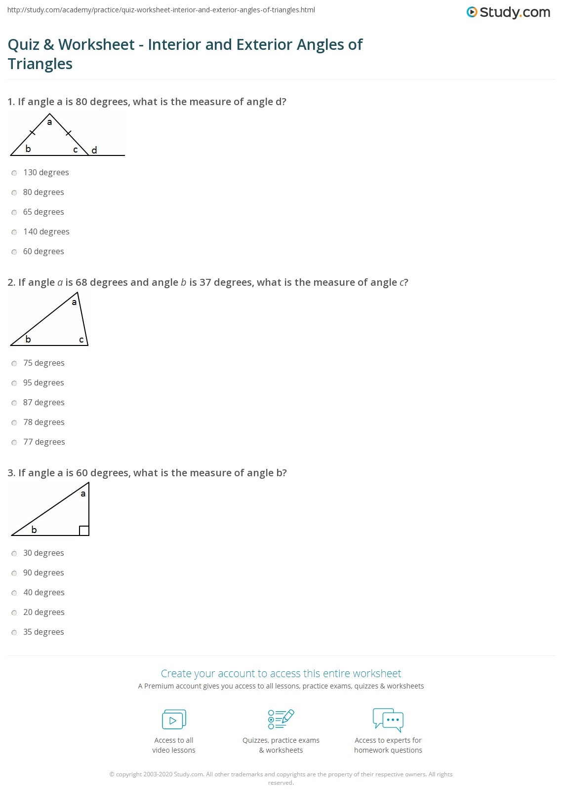 Quiz Worksheet Interior And Exterior Angles Of Triangles Study Quiz Worksheet Interior And Exterior Angles Of Triangles Study