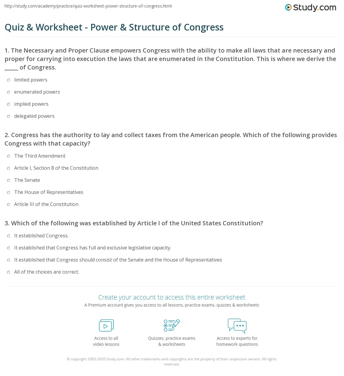 Quiz Worksheet Power Structure Of Congress Study Quiz Worksheet Power Structure Of Congress Study