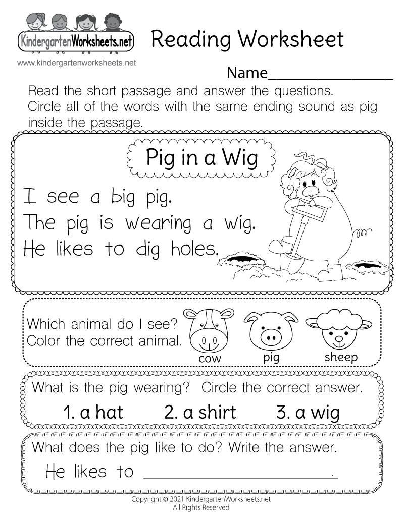Reading Worksheet For Kids Free Printable Digital PDF Kindergarten Reading Comprehension Worksheets Superstar Worksheets