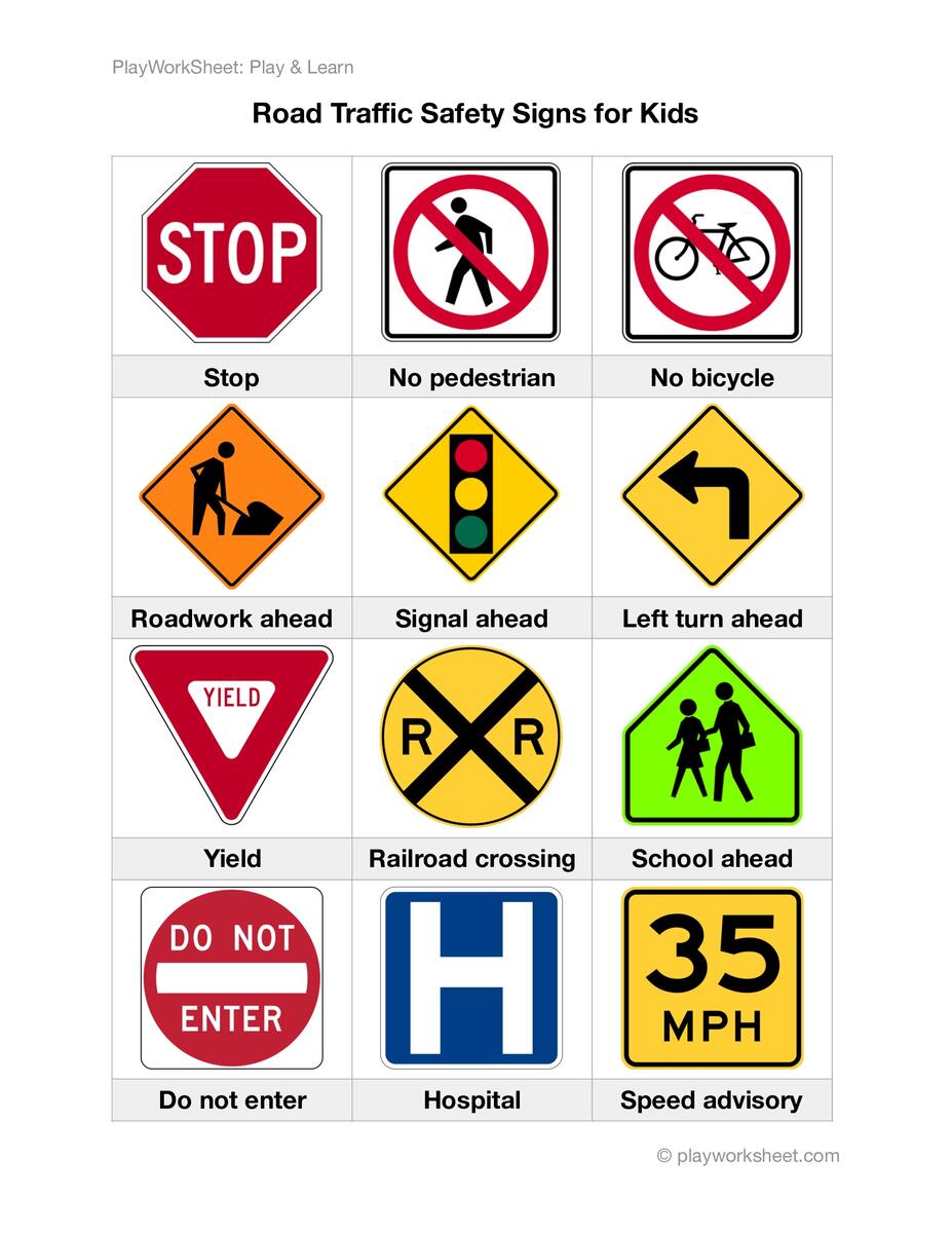 Road Traffic Safety Signs For Kids Free Printables For Kids Lab Safety Signs Worksheets