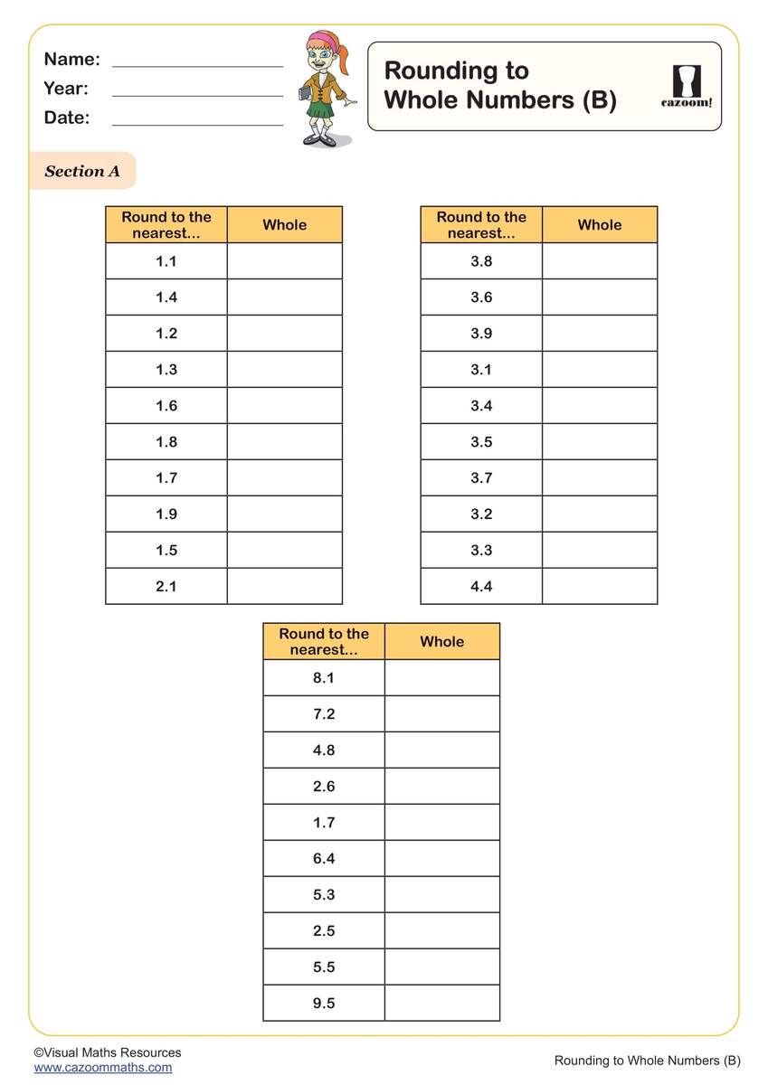 Rounding To Whole Numbers Worksheet PDF Printable Number Worksheets