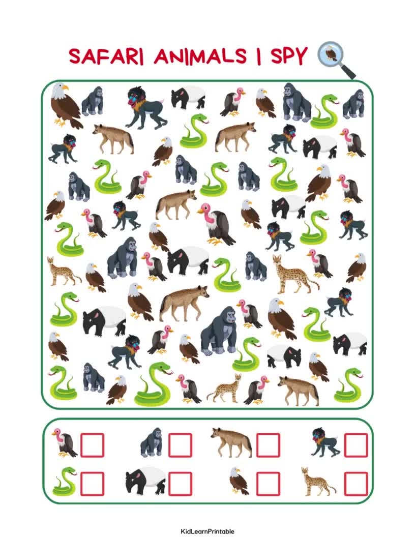 Safari Animal I Spy Counting Activity Look And Find Animals Preschool I Spy Worksheet Numbers 1 20 Pre K Wild Animals Wild Animal Montessori Etsy Free Printable Safari Theme Preschool Worksheets