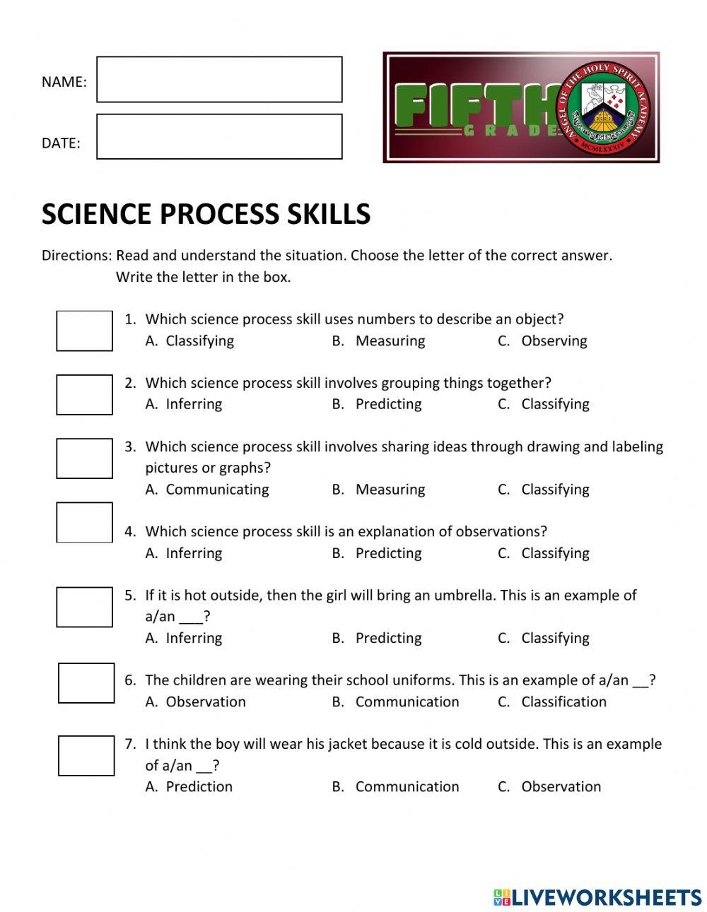 Science Process Skills Online Activity Worksheets Library