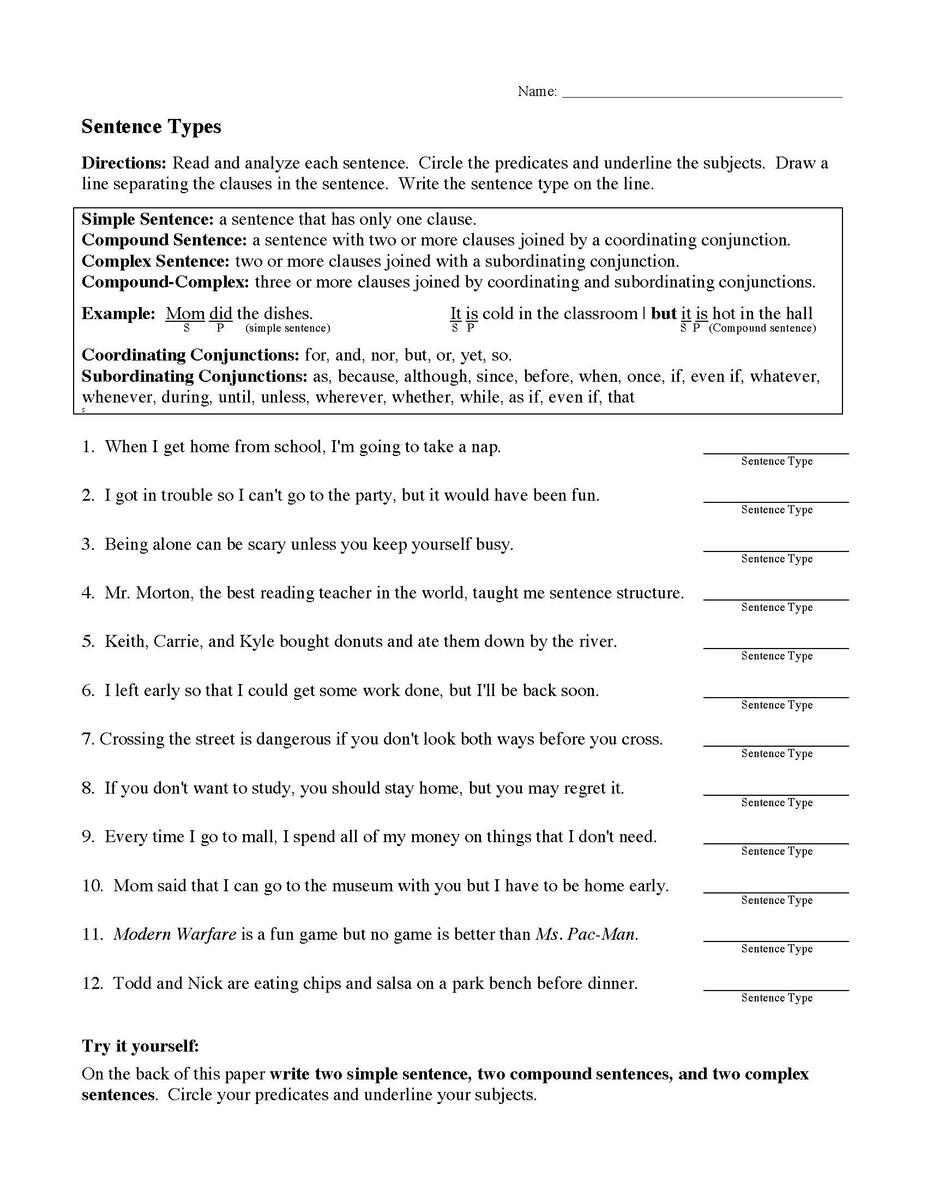 Sentence Types Worksheet Sentence Structure Activity Sentence Types Worksheet Sentence Structure Activity