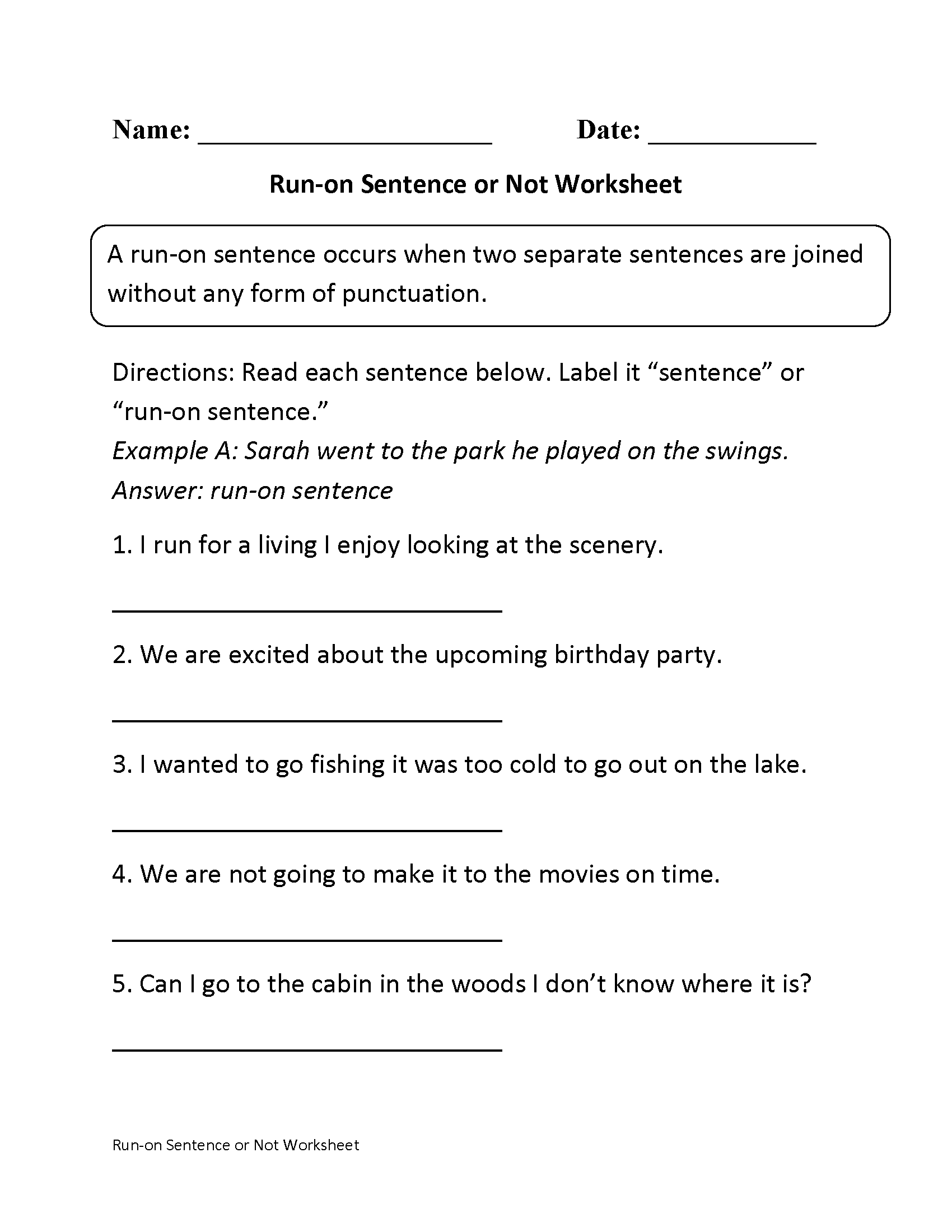 Sentences Worksheets Run On Sentences Worksheets Sentences Worksheets Run On Sentences Worksheets