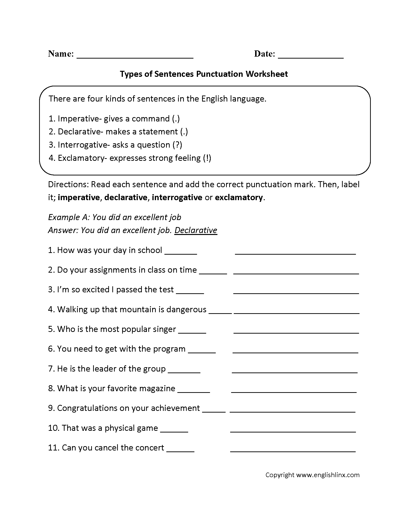Sentences Worksheets Types Of Sentences Worksheets Sentences Worksheets Types Of Sentences Worksheets
