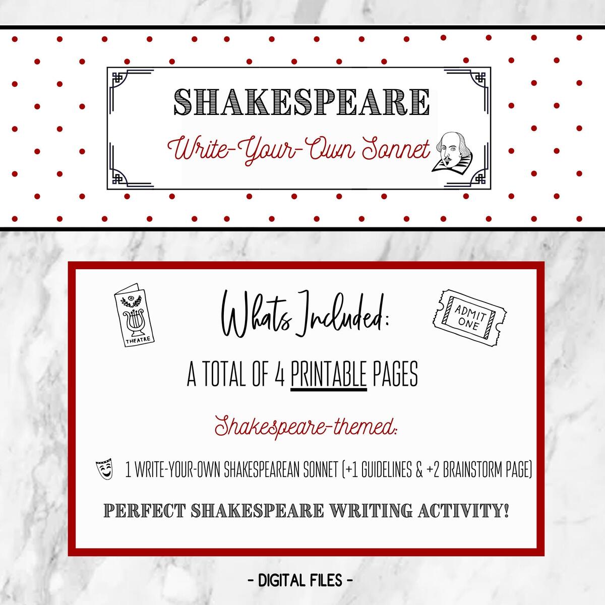 Shakespeare Sonnet Activity Write Your Own Sonnet Printable Etsy