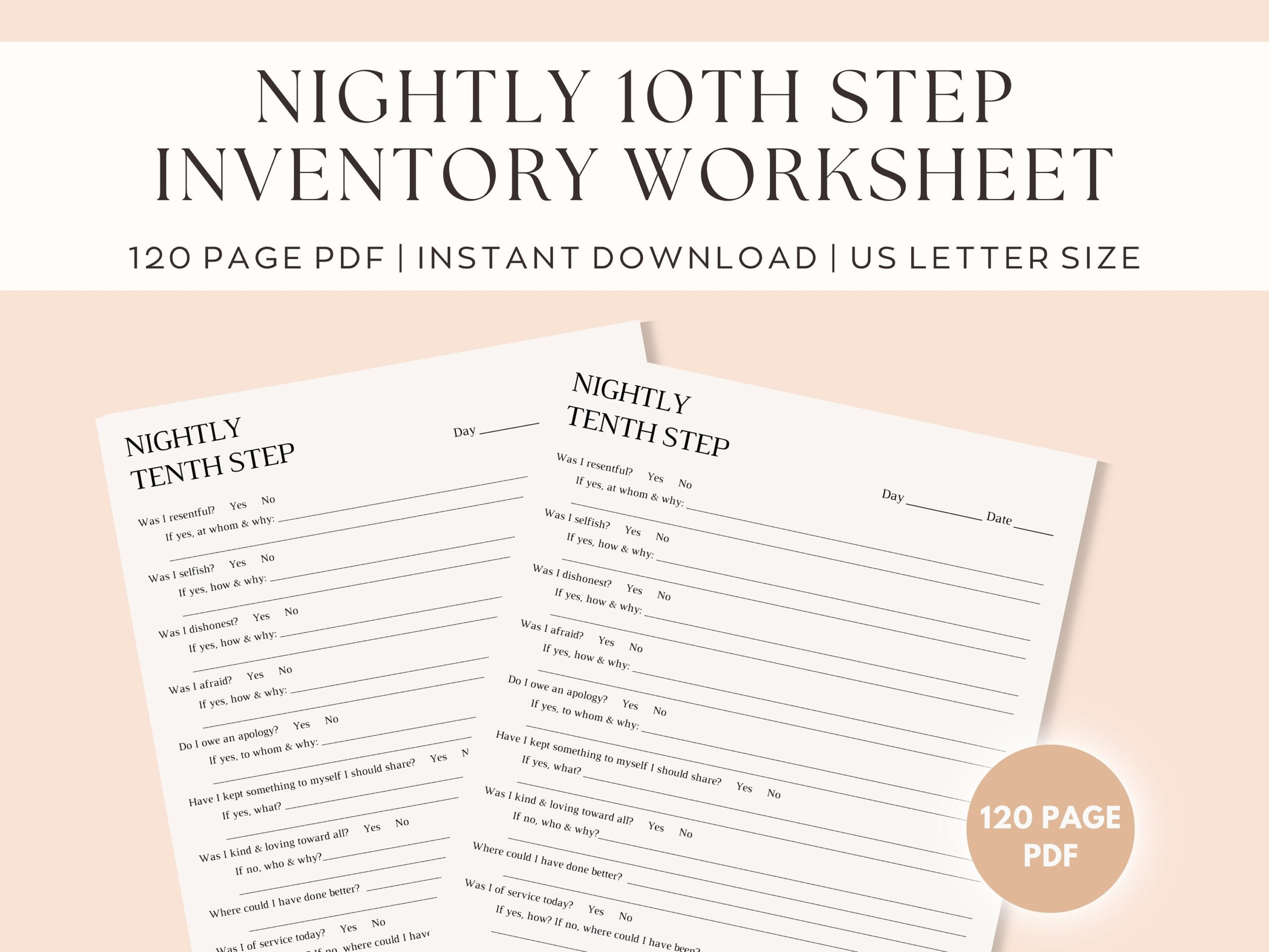 SIMPLE NIGHTLY INVENTORY Worksheet Sobriety Worksheet Sobriety Inventory Sheet Tracker Sobriety Habit Tracker Recovery Habit Tracker Etsy