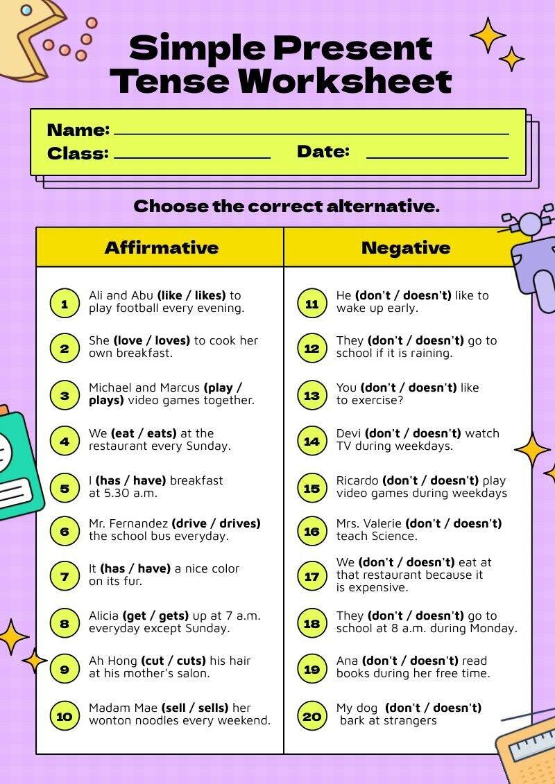 Simple Present Tense Worksheet Piktochart Simple Present Tense Worksheet Piktochart