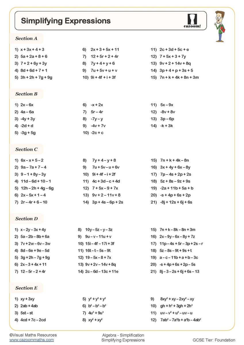 Simplification Worksheets Printable Simplification Of Algebraic Expressions Worksheet PDF And Free Samples Downloads Cazoom Maths Simplification Worksheets Printable Simplification Of Algebraic Expressions Worksheet PDF And Free Samples Downloads Cazoom Maths