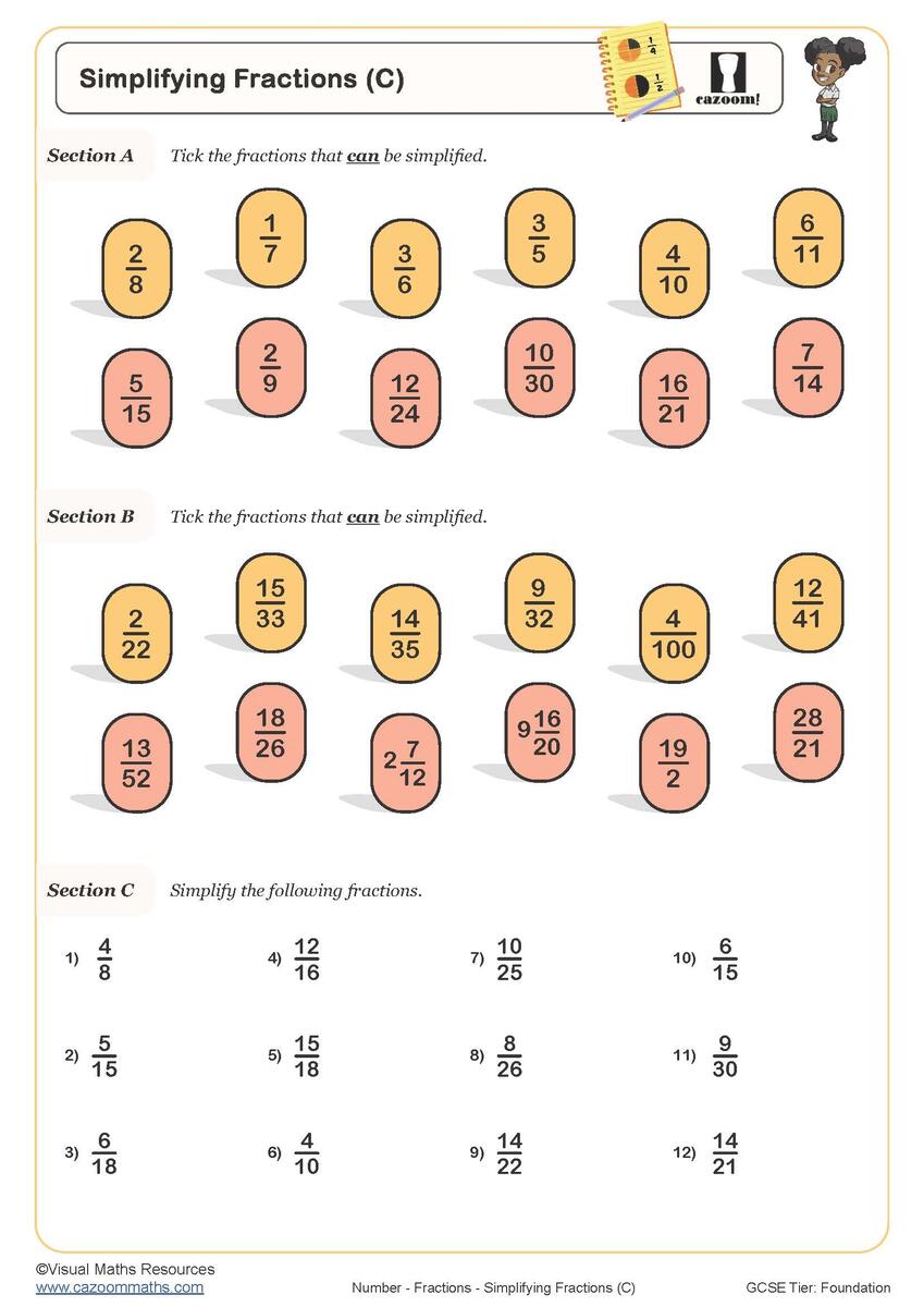 Simplifying Fractions A Worksheet Printable Maths Worksheets Simplifying Fractions A Worksheet Printable Maths Worksheets