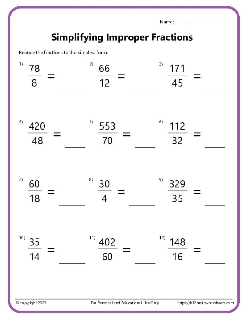 Simplifying Fractions Worksheets K12mathworksheets Simplifying Fractions Worksheets K12mathworksheets