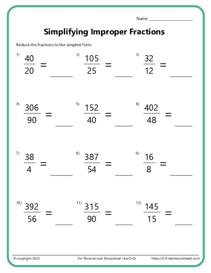 Simplifying Fractions Worksheets K12mathworksheets