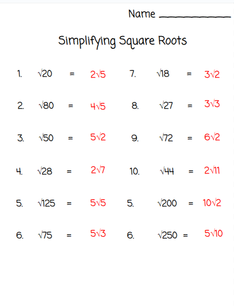 Simplifying Square Roots Worksheets Library Simplifying Radicals Solve Match Worksheet By Teach Simple