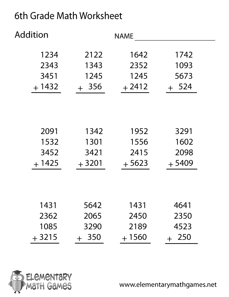 Sixth Grade Addition Worksheet 6th Grade Algebra Worksheets