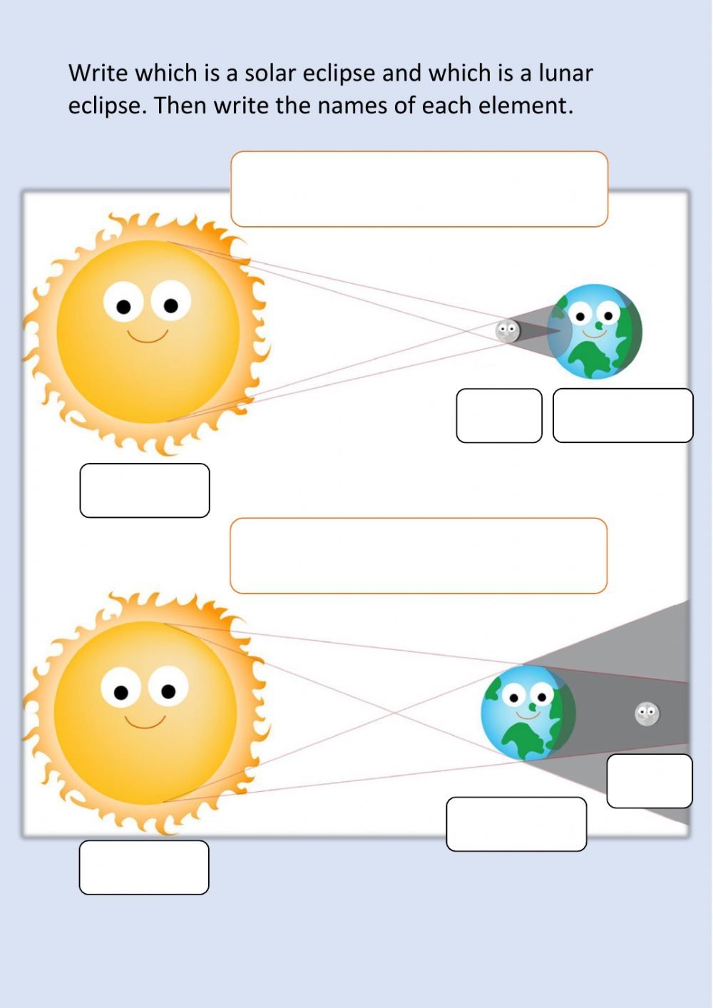 SOLAR AND LUNAR ECLIPSES Worksheet SOLAR AND LUNAR ECLIPSES Worksheet
