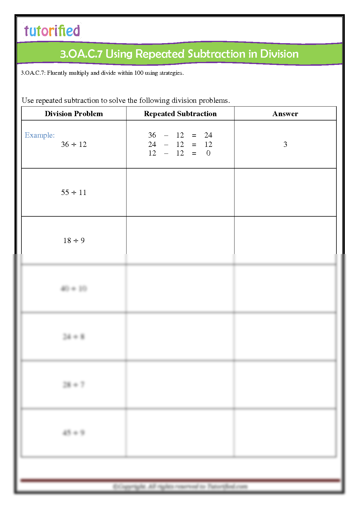 SOLUTION 3 Oa C 7 Using Repeated Subtraction In Division Studypool Worksheets Library SOLUTION 3 Oa C 7 Using Repeated Subtraction In Division Studypool Worksheets Library