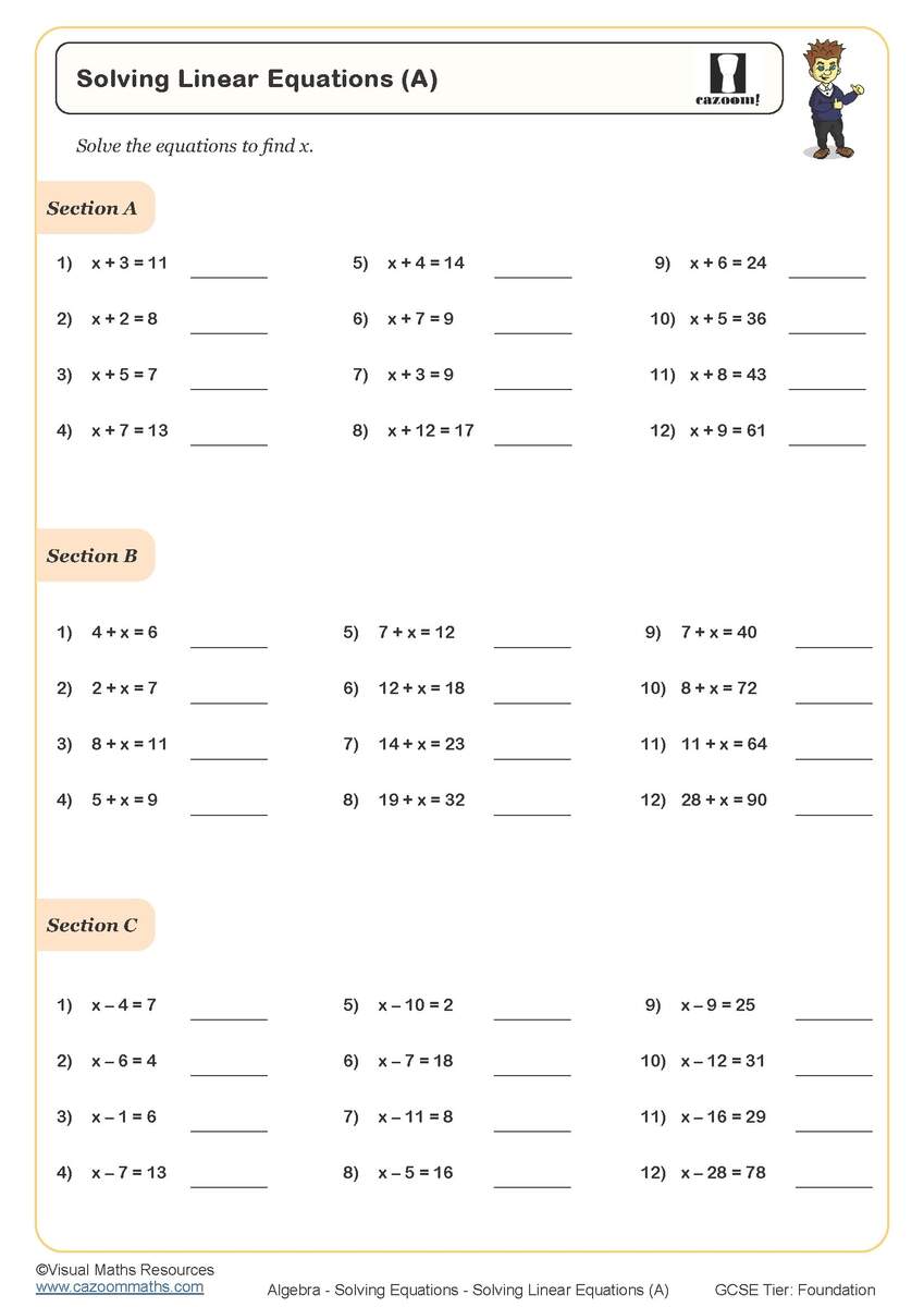Free Worksheets For Linear Equations Grades 6 9 Pre Algebra Algebra 1