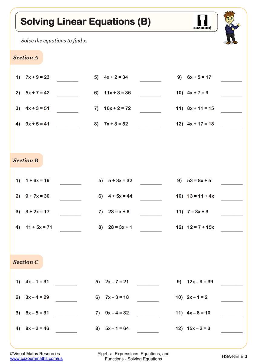 Solving Linear Equations D Worksheet PDF Printable Algebra Worksheet Cazoom Math Solving Linear Equations D Worksheet PDF Printable Algebra Worksheet Cazoom Math