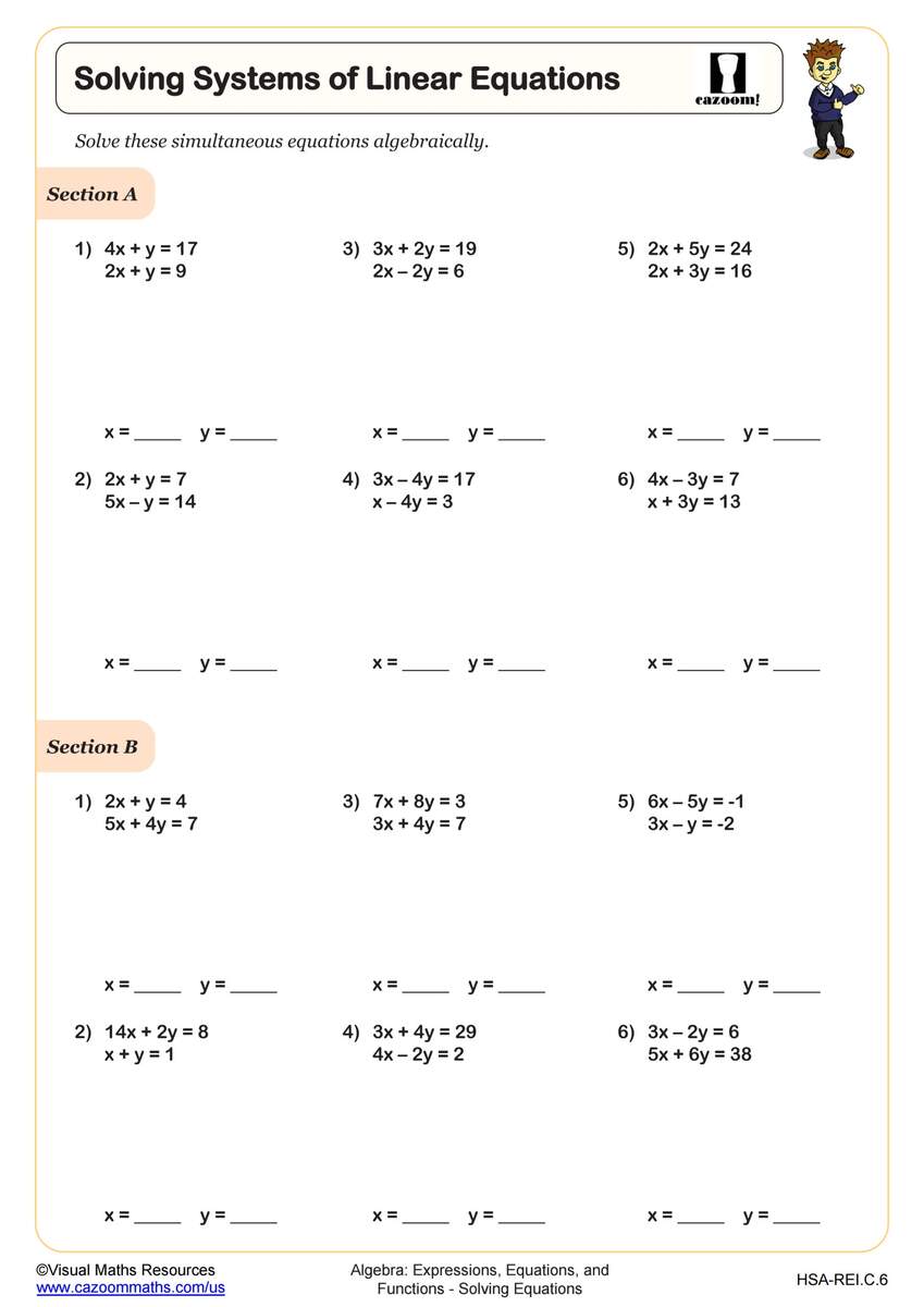 Solving Systems Of Linear Equations Worksheet Fun And Engaging Algebra I PDF Worksheets Cazoom Math Edia AI Platform For Student Outcomes