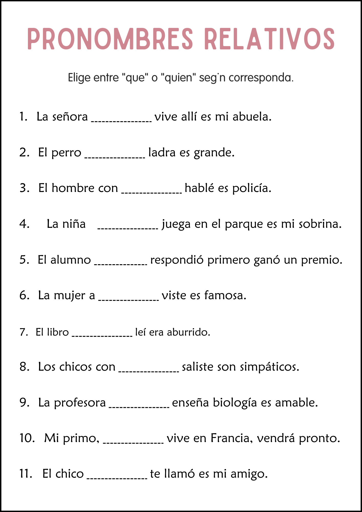 Spanish Relative Pronouns Practice Grammar Worksheets For Grade 2 3 4 Made By Teachers