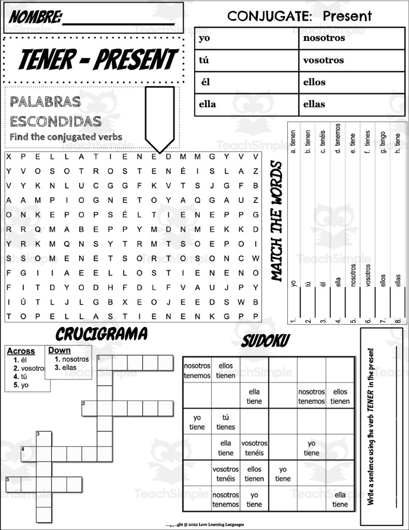 Spanish TENER Verb Conjugation Worksheet By Teach Simple Spanish TENER Verb Conjugation Worksheet By Teach Simple