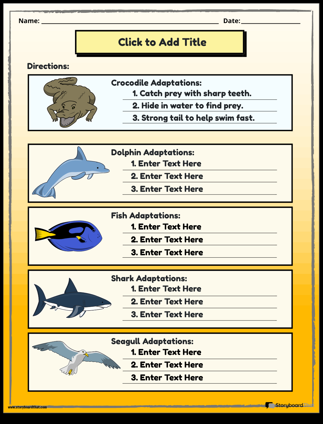 Storyboard That Free Animal Adaptations Worksheets Storyboard That Free Animal Adaptations Worksheets
