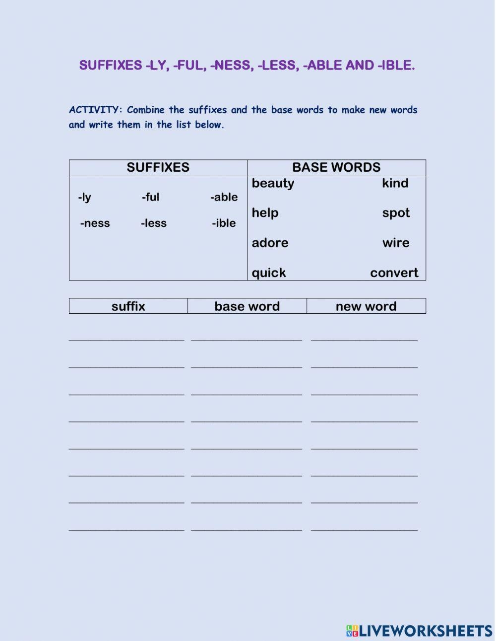 The Suffixes Able Ible Worksheet Worksheets Library