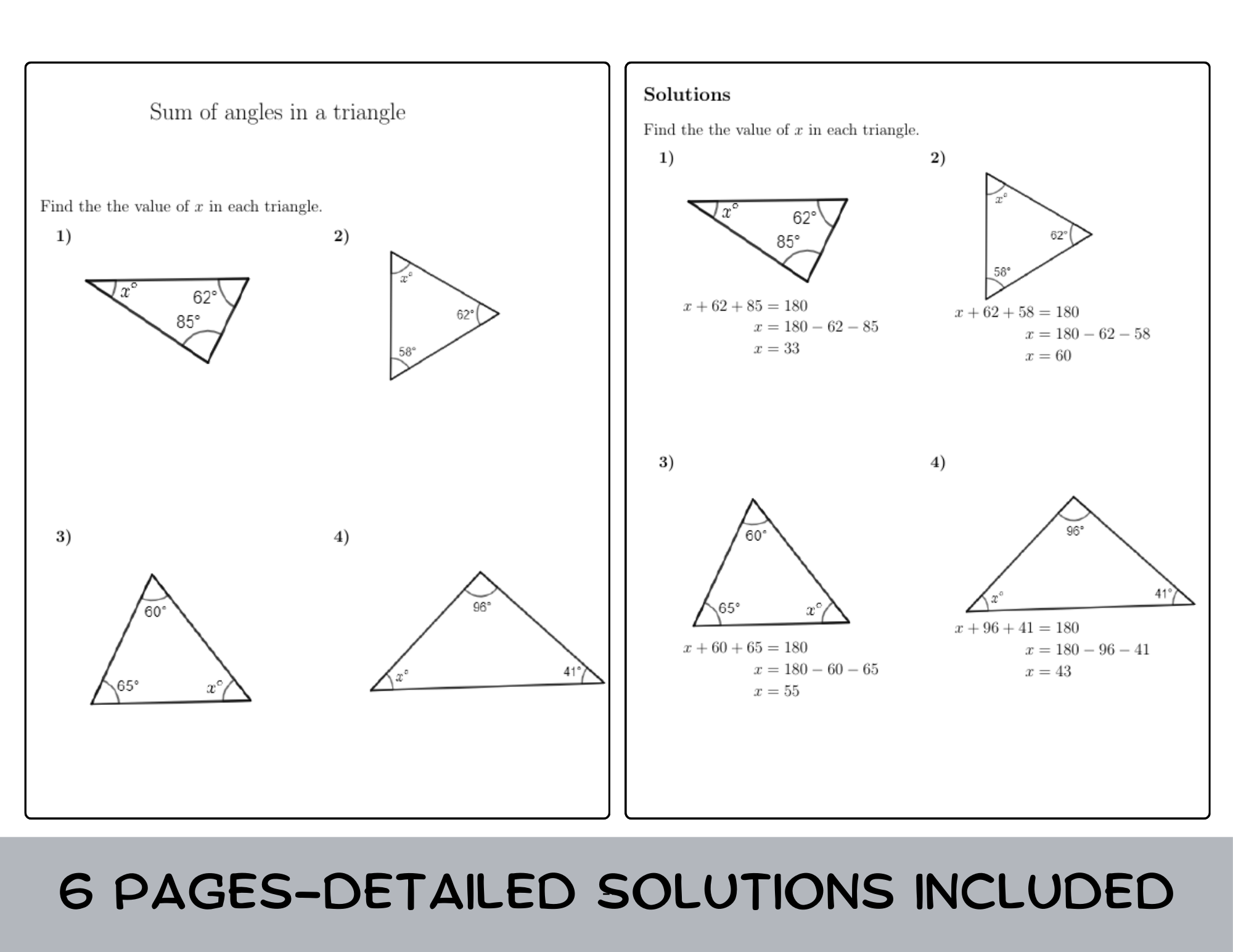 Sum Of Angles In A Triangle Worksheet With Solutions Teaching Resources Sum Of Angles In A Triangle Worksheet With Solutions Teaching Resources