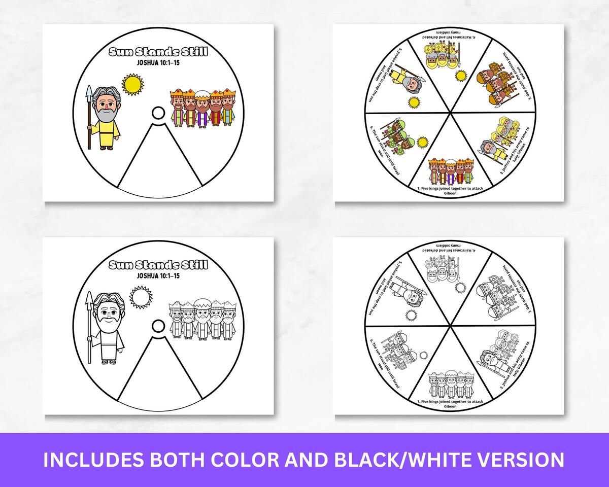 Sun Stands Still Coloring Wheel Joshua 10 Bible Craft For Kids Joshua Bible Story Printable Sunday School Activity Etsy