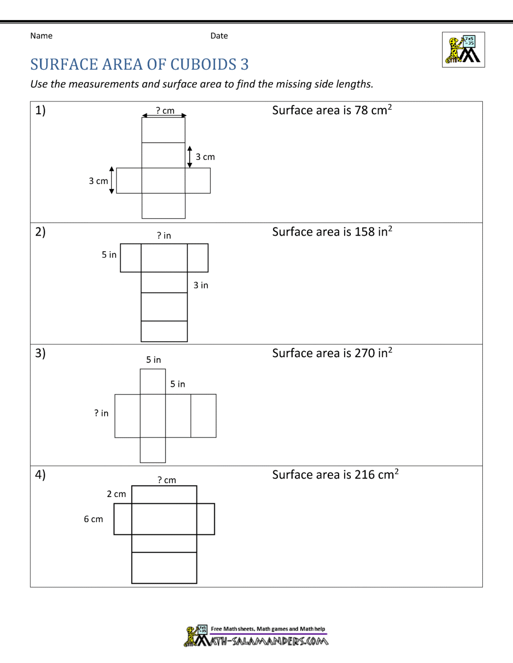 Volume And Surface Area Of Rectangular Prisms Worksheet 7th Grade PDF Worksheets Cazoom Math