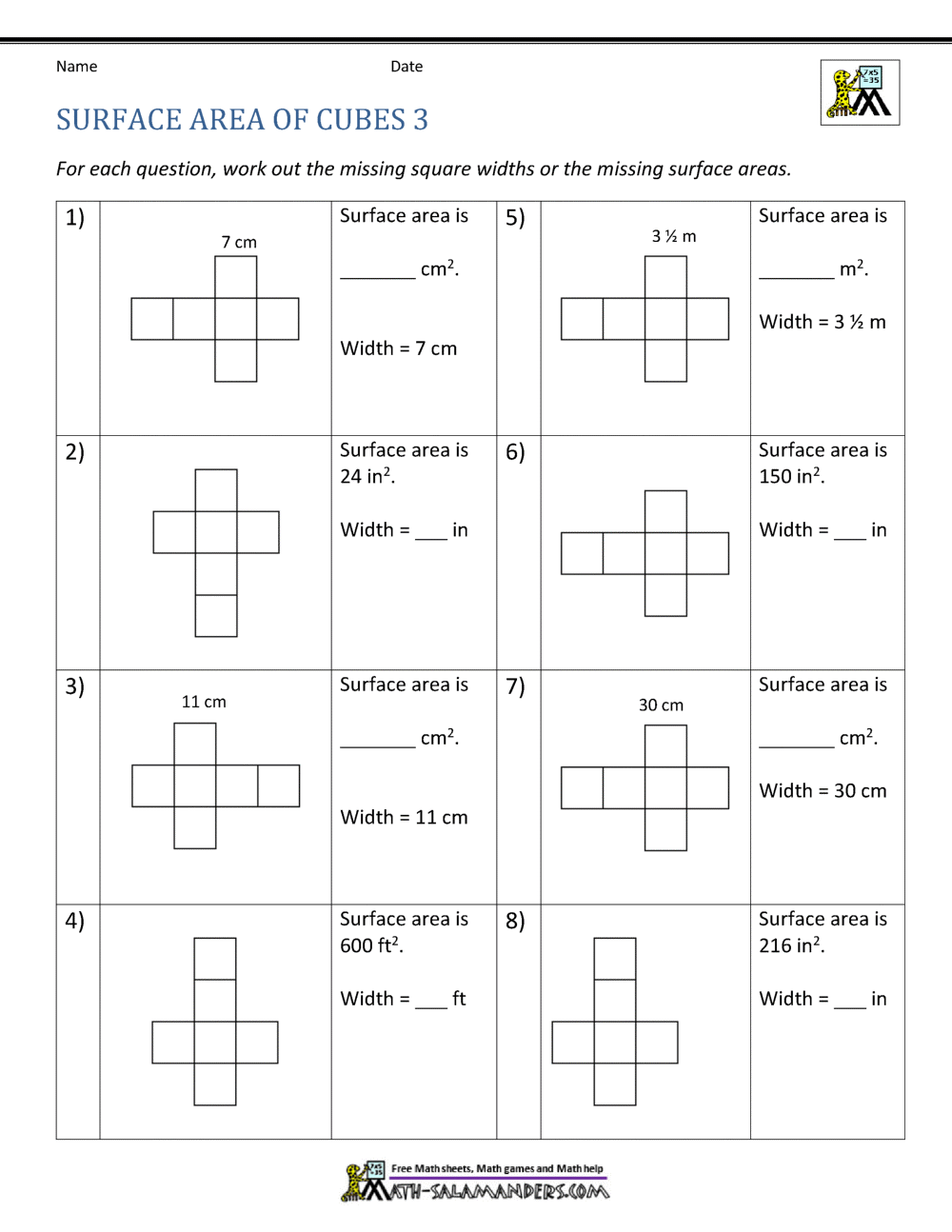 Surface Area Worksheet 6th Grade Surface Area Worksheet 6th Grade