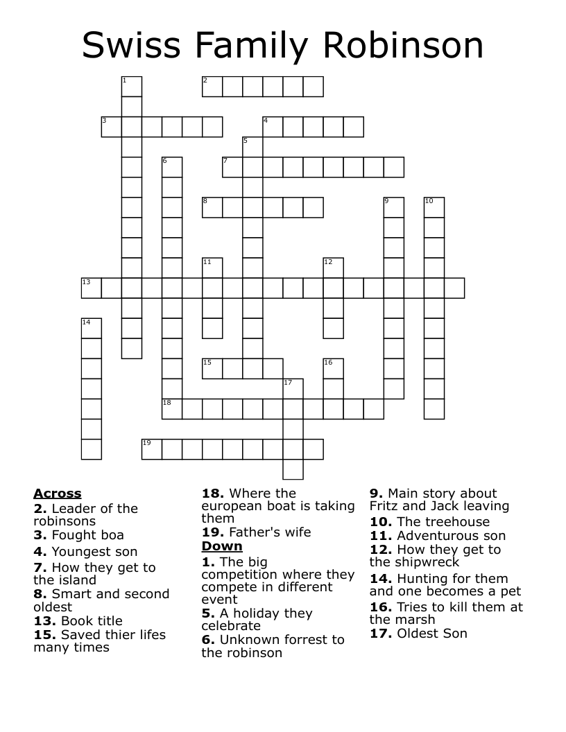 Swiss Family Robinson Crossword WordMint Free Swiss Family Robinson Unit Study And Easy DIY Water Filter