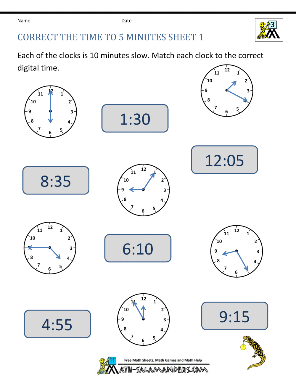 Telling Time To 5 Minutes Worksheets Telling Time To 5 Minutes Worksheets