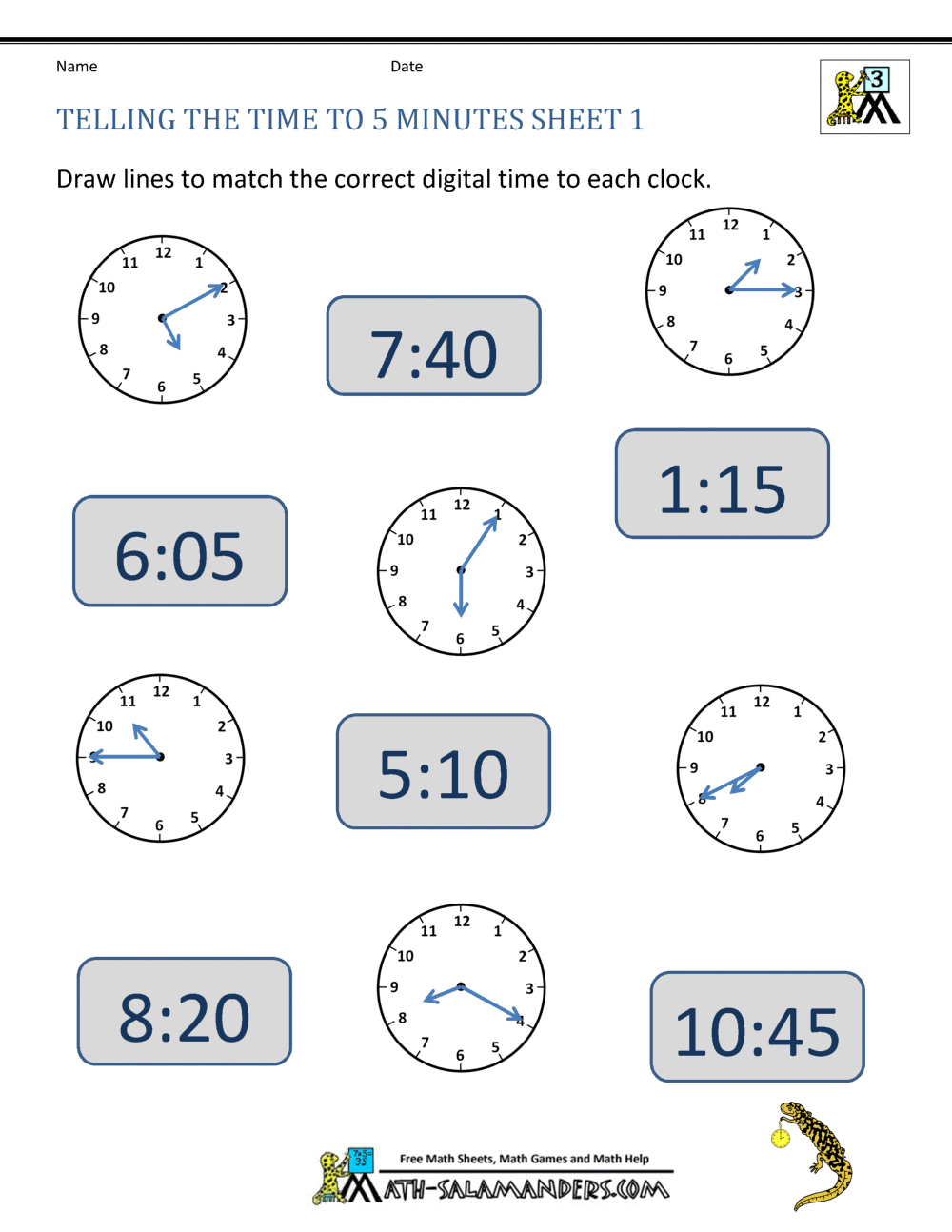 Telling Time To 5 Minutes Worksheets Teaching Time Free Telling Time Worksheets