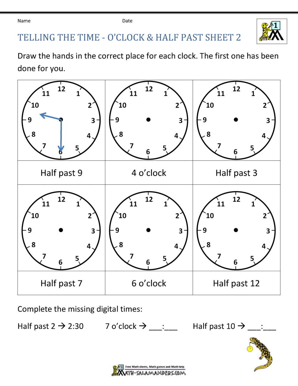 Telling Time Worksheets O clock And Half Past