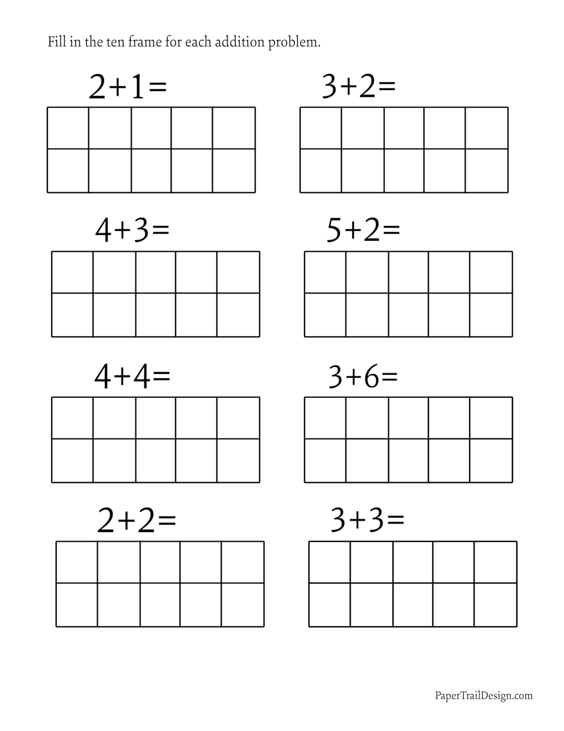 Ten Frame Printables Paper Trail Design Addition With Ten Frames Worksheets