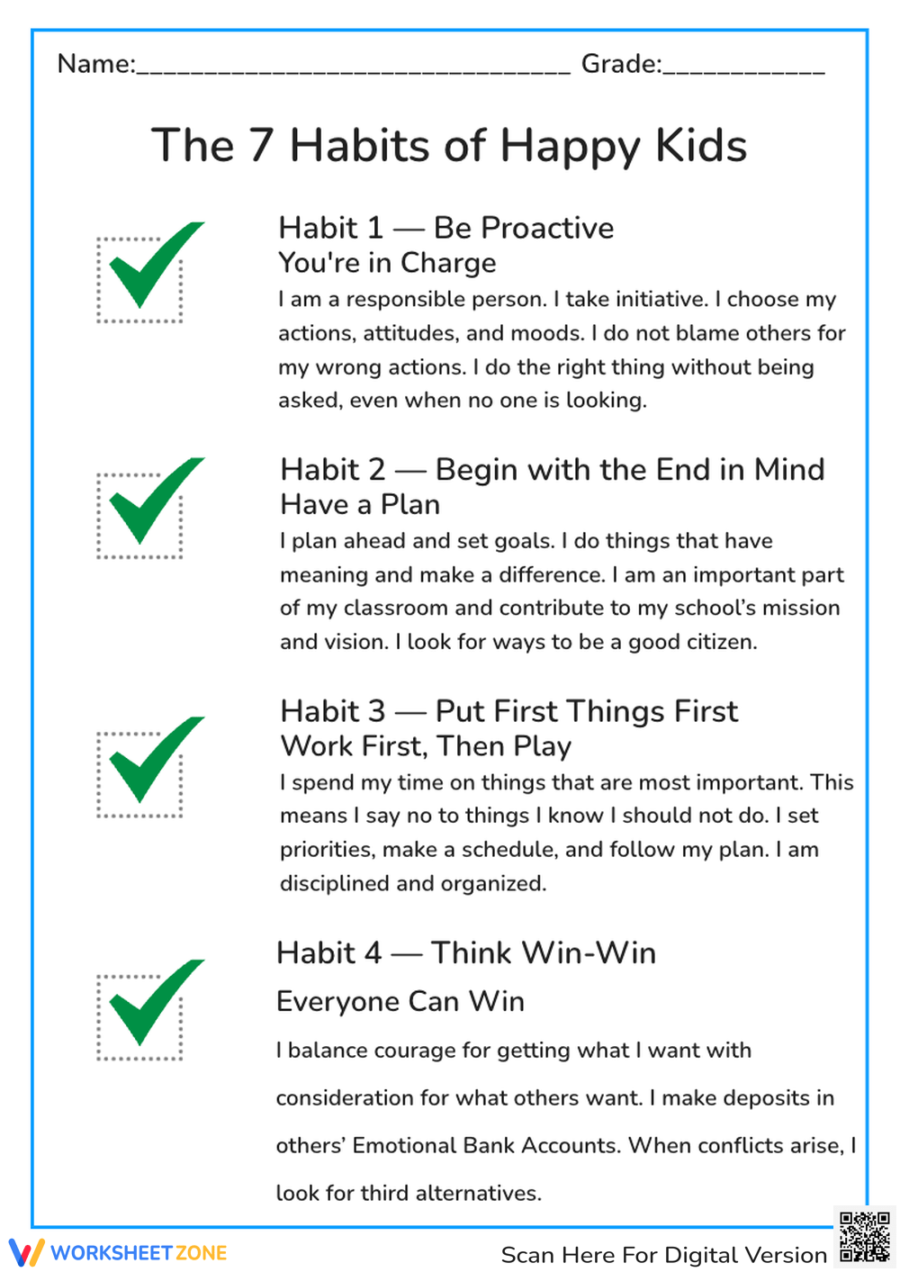 The 7 Habits Of Happy Kids Worksheet The 7 Habits Of Happy Kids Worksheet