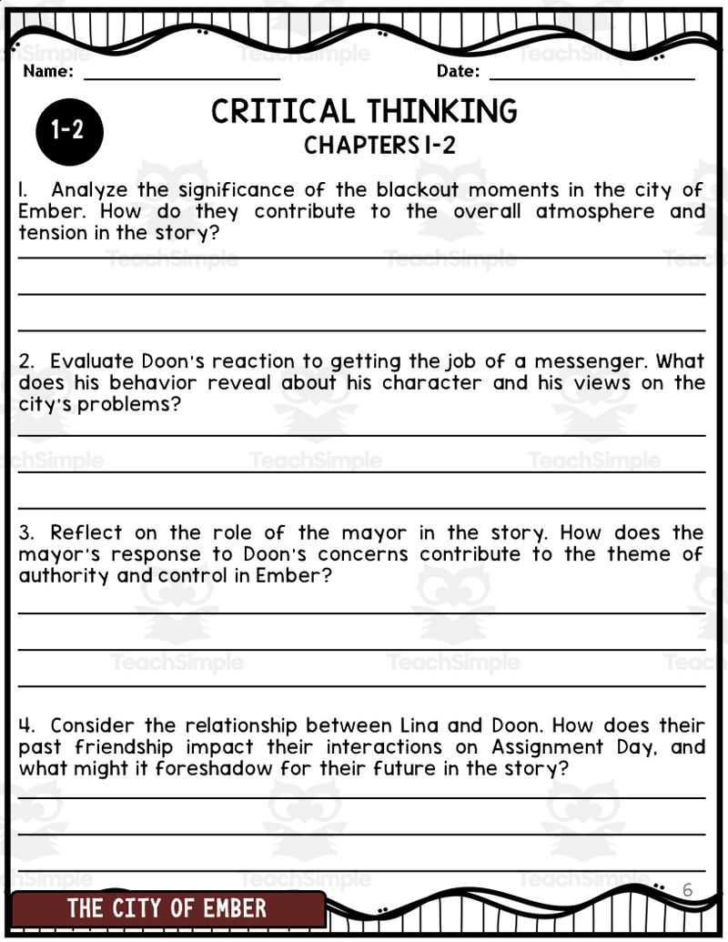 The City Of Ember Novel Study Unit Comprehension Questions Vocab By Teach Simple The City Of Ember Novel Study Unit Comprehension Questions Vocab By Teach Simple