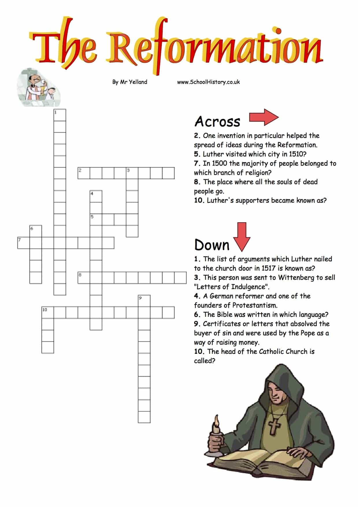 The English Reformation Crossword Free Printable PDF Year 8 The Protestant Reformation Worksheet Year 8 Study Guide Worksheets Library